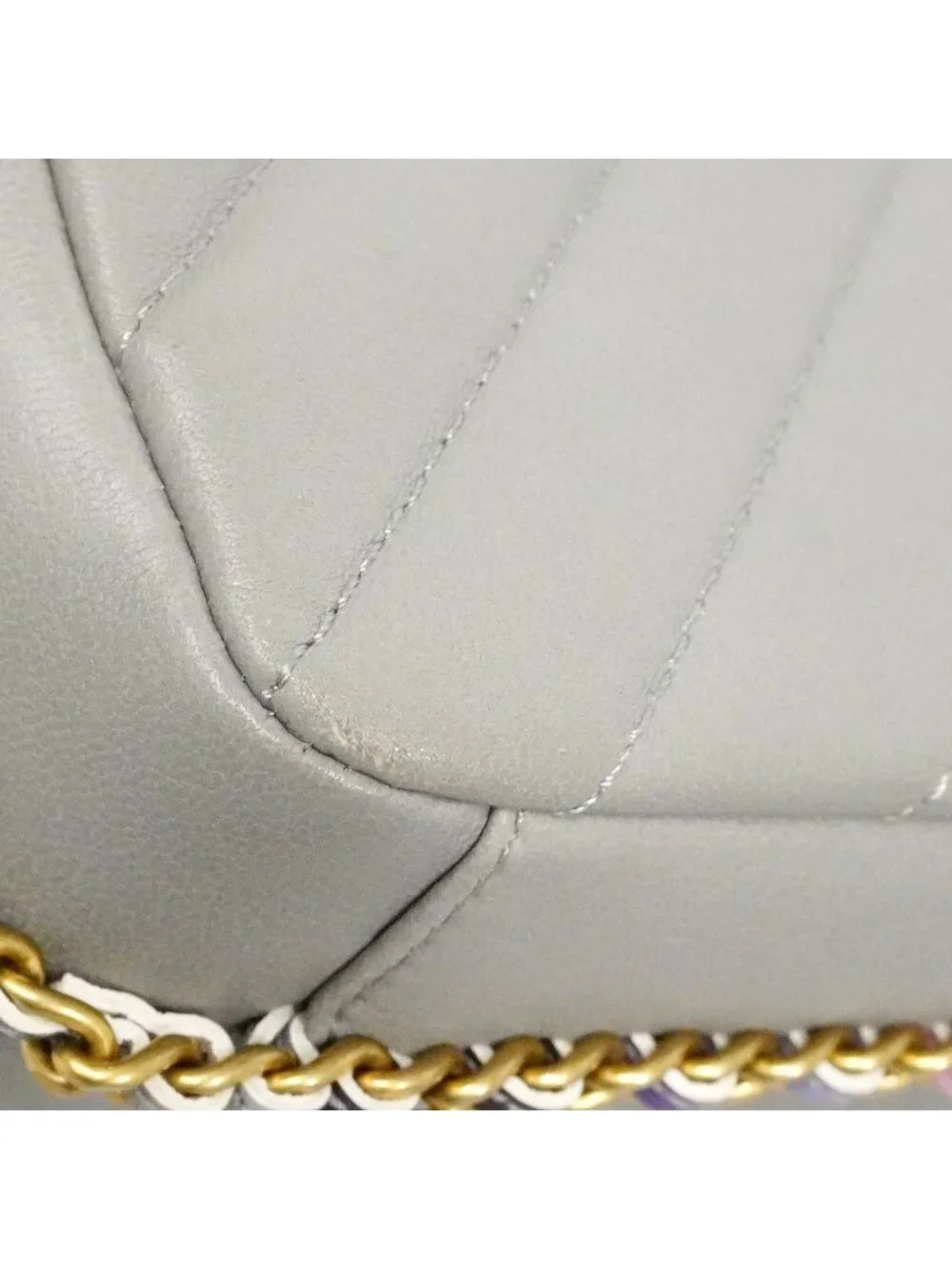 Chanel Shoulder Bag Che Blanc Lambskin Gray Gold
